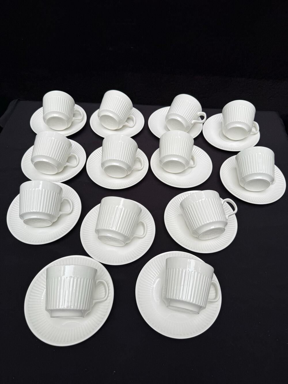 VTG Johnson Brothers England Athena White Ribbed Cups Saucers Set Of 13 EUC